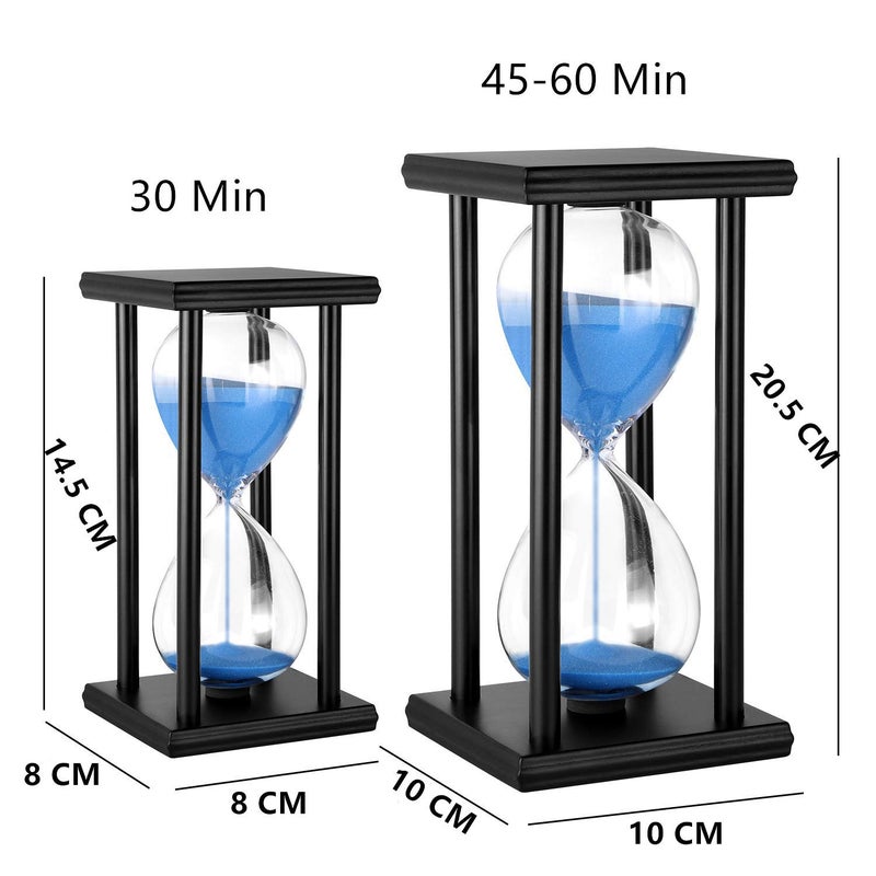 Lodunsyr Hourglass Timer for 60 Minutes Sandglass Timer for Kitchen Living Room Home Office Desk Bedroom Party Festival Coffee Table Book Shelf School Game Sand Timer Clock (Black Frame Blue Sand) - Image 2